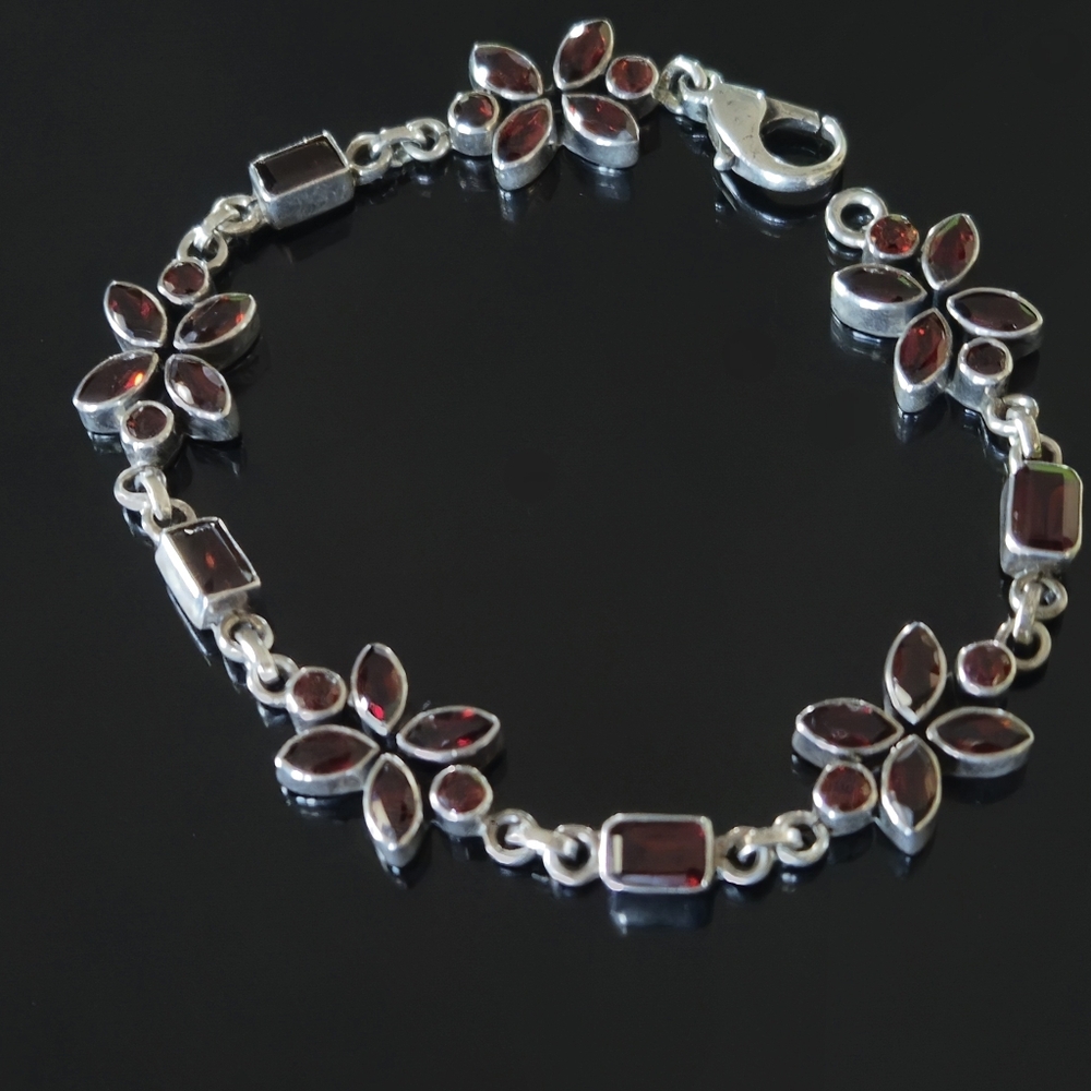 NICKY BUTLER 925 Sterling Silver Designer NB Bracelet Mozambique Garnet 7.25" - Picture 5 of 16